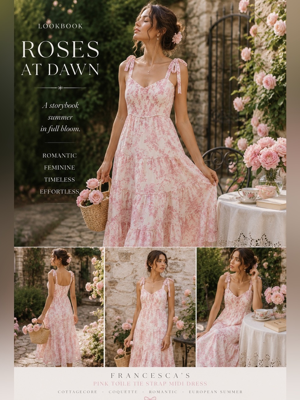 Francesca’s Pink Toile Cottagecore Midi Dress Medium